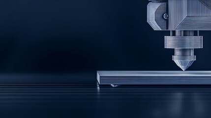 Metal machining precision equipment cutting a reflective block