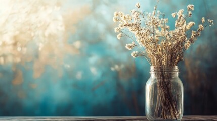 Elegant dried flowers against blue background