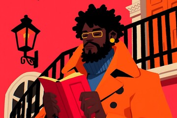 Stylish Man Reading a Book in a City Setting