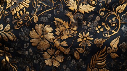 Elegant Gold and Black Floral Textile Design