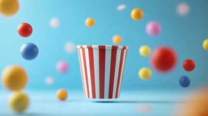 Popcorn bucket with floating colorful balls