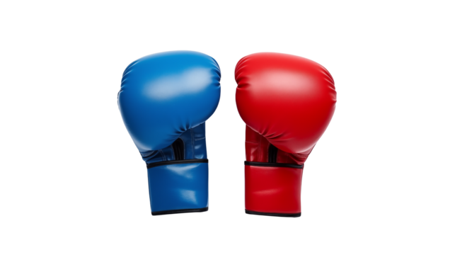 Ready to Rumble Blue and Red Boxing Gloves on Black Background Perfect for Sports Fitness and Competition Concepts