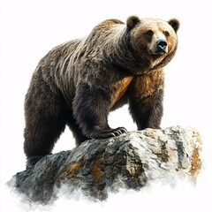 Obraz premium Majestic Brown Bear Stands on Rocky Outcrop