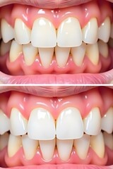 Close-up of teeth before and after whitening treatment
