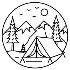 Camping Icons in Simple Line Art