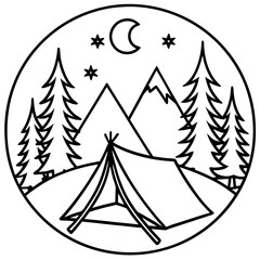 Obraz premium Camping Icons in Simple Line Art