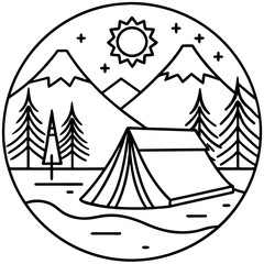 Camping Icons in Simple Line Art
