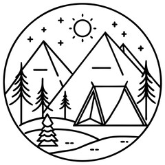Camping Icons in Simple Line Art