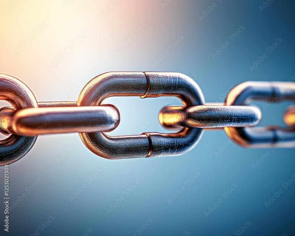 Aufkleber Metallic Chain Links with Reflective Surface Under Soft Light Against a Gradient Background