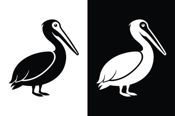 Obraz premium Download Pelican Silhouette Vector Icon Crisp Black & White.