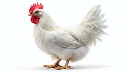 Fototapeta premium Isolated White Hen, Poultry Bird, Farm Animal, White Chicken, Domestic Fowl