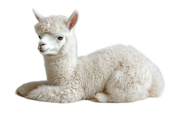 Fototapeta premium A baby Alpaca is laying down on a transparent background