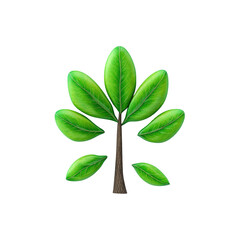 Obraz premium Stylized Green Sapling with Seven Leaves on Transparent background