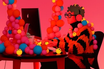 Colorful Person Working on a Computer