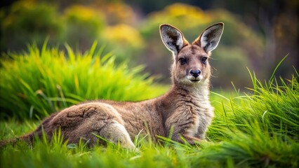 Fototapeta premium Kangaroo Island Kangaroo Relaxing in Grass – Wildlife Photography
