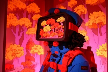 Colorful Figure with Forest Screen