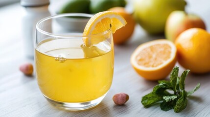 Fototapeta premium Refreshing Fruit Infused Drink on White Tabletop
