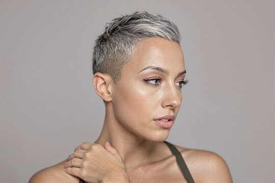Stylish Gray Sidecut Beauty Portrait of a Modern Woman