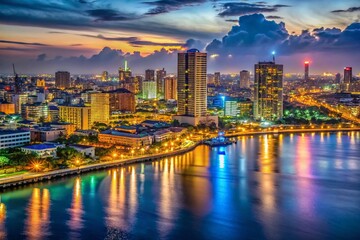 Fototapeta premium Lagos Island Skyline at Night - Dramatic Low Light Cityscape Photography