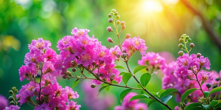 Lagerstroemia speciosa Blossom Double Exposure: Thailand's Pride of India in Vibrant Nature