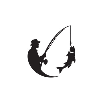 fishing silhouette vector clip art logo design