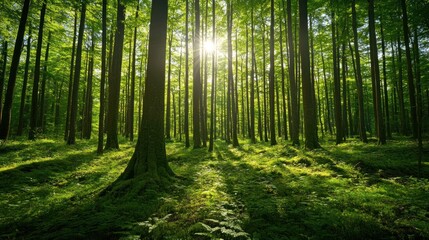 Obraz premium Sunlit Forest: A Serene Escape into Nature's Embrace