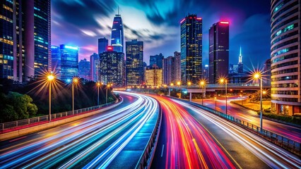 Obraz premium Long Exposure City Lights Streaks at Night - Urban Nightscape Photography
