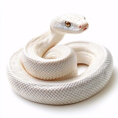 Fototapeta premium Albino Snake Coiled Gracefully On White Background