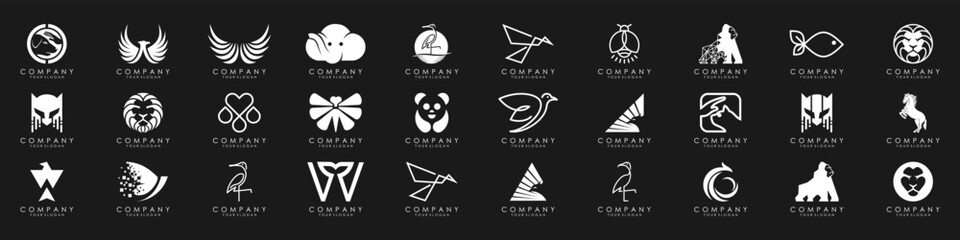 Set Of Animals logos collection. Animal logo set. Geometrical abstract logos. Icon design