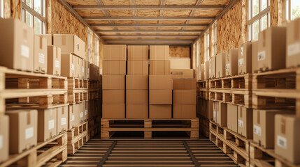 Truck with tightly packed pallets. The interior is filled with well-organized cargo.