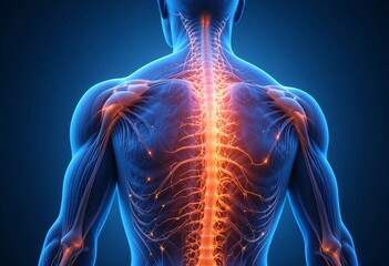 Illustration of a human spine highlighting degenerative disc disease, showing the impact on the spinal structure with a glowing effect.