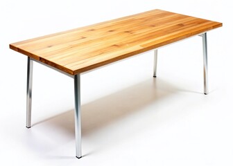 Fototapeta premium Long Rustic Wooden Table with Steel Legs - Isolated on White Background - Stock Photo