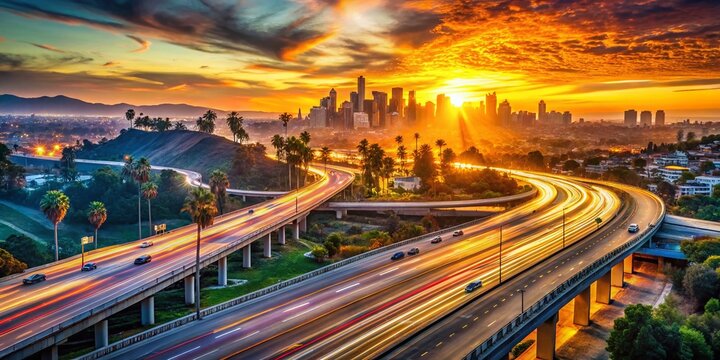 Los Angeles 101 Freeway Interchange Double Exposure - Urban Landscape Stock Photo