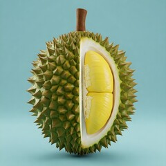 3D image of a close-up of a durian fruit with the inside exposed