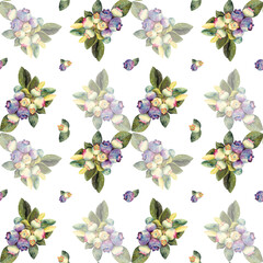 Fototapeta premium Watercolor seamless pattern with berries
