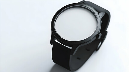 Obraz premium A close-up of a black smartwatch case with a circular frame, designed for modern smartwatches and wearable technology.