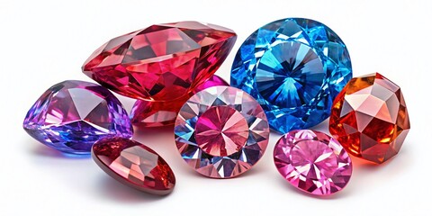 Luminous Spinel Gemstones: A Collection of Vibrant Red, Pink, and Blue Spinels Isolated on White