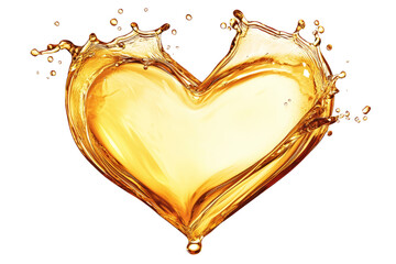 A smooth oil splash creating a heart shape, elegantly isolated on a clean white backdrop.