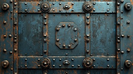 Fototapeta premium Rusted Metal Door With Decorative Bolts And Panels