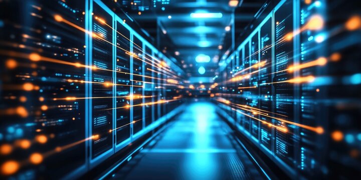 Modern digital server farm with futuristic aesthetic