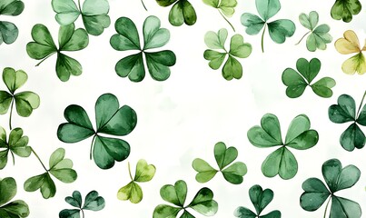 Wallpaper with watercolor shamrock pattern, Generative AI