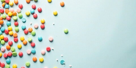 Delightful pastel candies scattered on a light blue background, perfect for celebratory designs and sweet treats