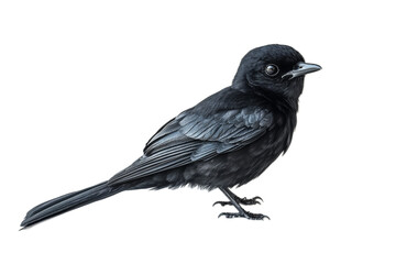 Fototapeta premium Close-up of a Black Drongo Bird with Glossy Feathers Perched Against a Soft Transparent Background