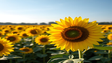 Fototapeta premium Sunflower Field: Expansive Meadow of Bright Yellow Blooms