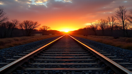 Fototapeta premium Sunrise over Abandoned Railway Tracks