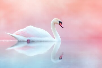 Fototapeta premium Graceful swan swimming in tranquil waters nature scene soft pastel colors peaceful environment