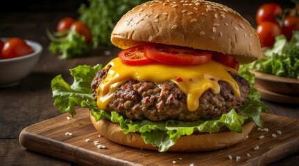 Juicy Cheeseburger with Melted Cheese and Tomato