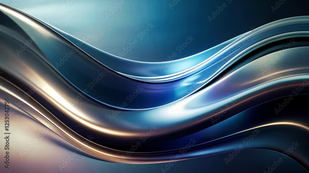 Poster flowing metallic waves create a mesmerizing visual experience in an abstract display of light and mo