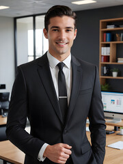 Fototapeta premium Professional Businessman in Modern Office Setting. Wearing Stylish Business Attire. Generative AI.