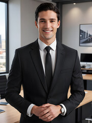 Fototapeta premium Professional Businessman in Modern Office Setting. Wearing Stylish Business Attire. Generative AI.